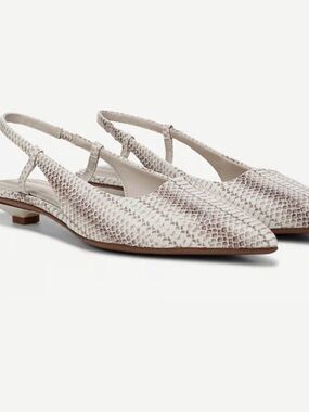 Franco Sarto Ivory Snake-Embossed Pointed Slingback Flats